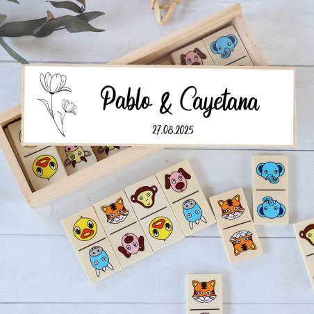 Dominó de animales personalizado con pegatina "Amapola" Detalles de boda - Juegos personalizados de boda