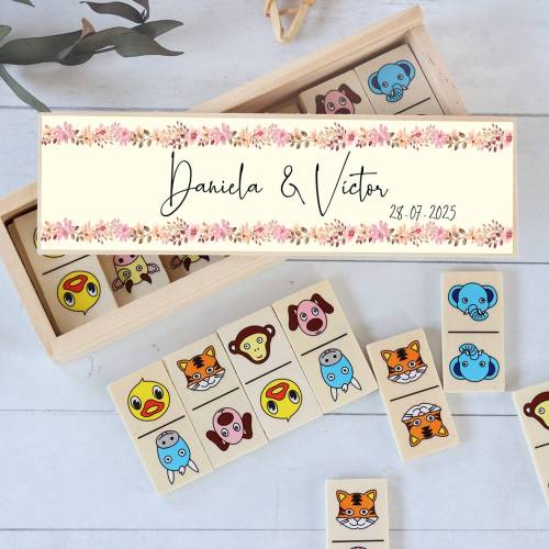 Dominó de animales personalizado con pegatina "Guirnalda" Detalles de boda - Juegos personalizados de boda