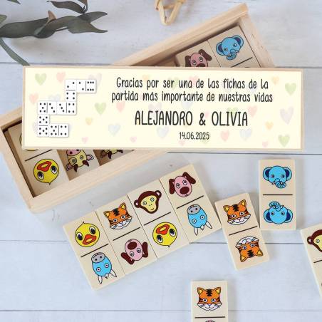 Dominó de animales personalizado con pegatina "Fichas" Detalles de boda - Juegos personalizados de boda
