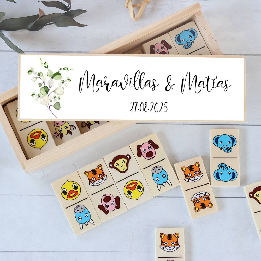 Dominó de animales personalizado con pegatina "Ramas" Detalles de boda - Juegos personalizados de boda