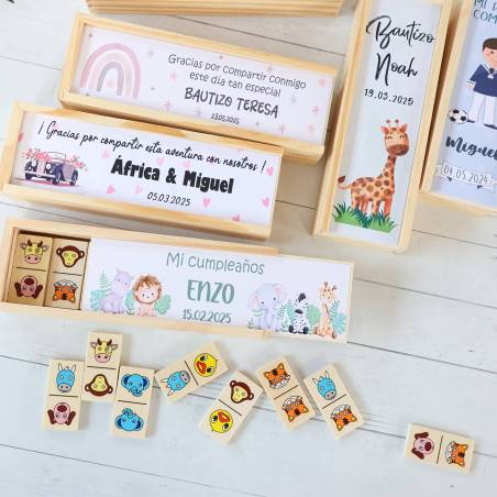 Dominó de animales personalizado con pegatina "Amapola" Detalles de boda - Juegos personalizados de boda