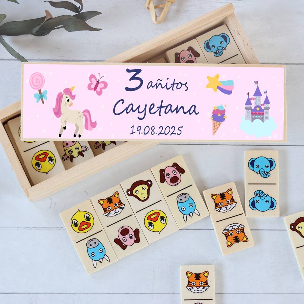 Dominó de animales personalizado con pegatina "Pricesas" Detalles de cumpleaños - Juegos personalizados de cumpleaños