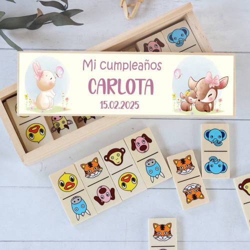 Dominó de animales personalizado con pegatina "Animalitos" Detalles de cumpleaños - Juegos personalizados de cumpleaños
