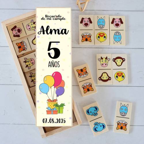 Dominó de animales personalizado con pegatina "Globos" Detalles de cumpleaños - Juegos personalizados de cumpleaños