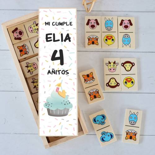 Dominó de animales personalizado con pegatina "Pastel" Detalles de cumpleaños - Juegos personalizados de cumpleaños