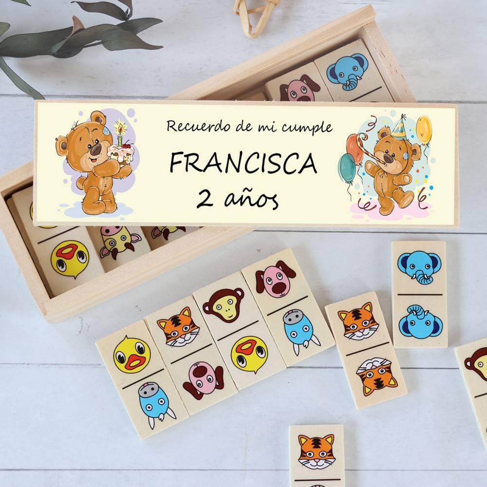 Dominó de animales personalizado con pegatina "Ositos" Detalles de cumpleaños - Juegos personalizados de cumpleaños