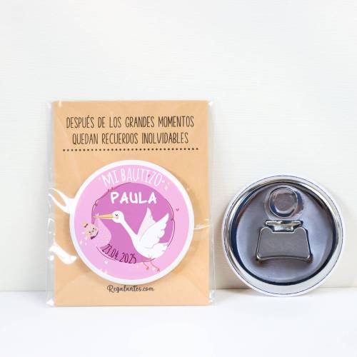 Abridor con imán personalizado "Cigüeña" detalles bautizo - Abridor Imán Personalizado Bautizo