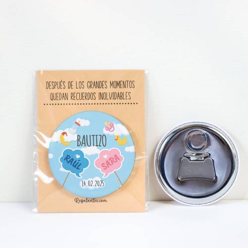 Abridor con imán personalizado "Mellizos" detalles bautizo - Abridor Imán Personalizado Bautizo