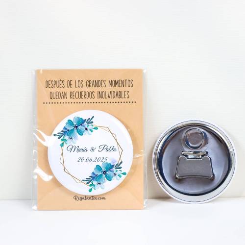 Abridor con imán personalizado "Azul" detalles boda - Abridor Imán Personalizado Boda