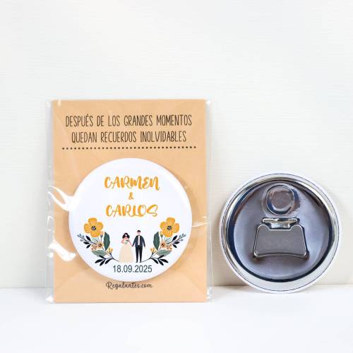 Abridor con imán personalizado "Girasol" detalles boda - Abridor Imán Personalizado Boda