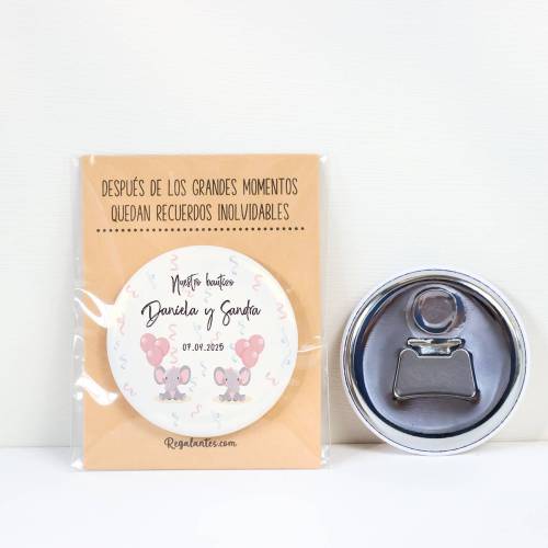 copy of Abridor con imán personalizado "Gemelas Elefantes" detalles bautizo - Abridor Imán Personalizado Bautizo
