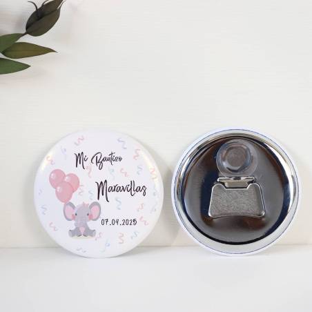 Abridor con imán personalizado "Elefante Niña" detalles bautizo - Abridor Imán Personalizado Bautizo