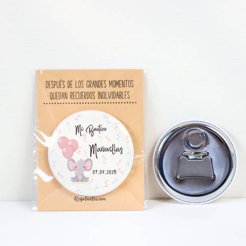 Abridor con imán personalizado "Elefante Niña" detalles bautizo - Abridor Imán Personalizado Bautizo