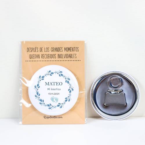 Abridor con imán personalizado "Huellas Niño" detalles bautizo - Abridor Imán Personalizado Bautizo
