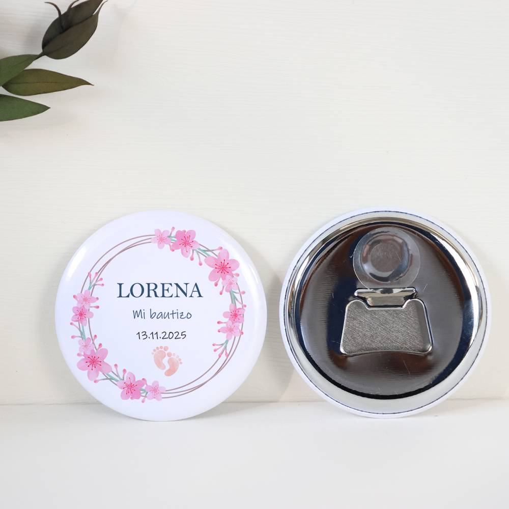 Abridor con imán personalizado "Huellas Niña" detalles bautizo - Abridor Imán Personalizado Bautizo