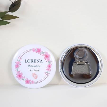Abridor con imán personalizado "Huellas Niña" detalles bautizo - Abridor Imán Personalizado Bautizo