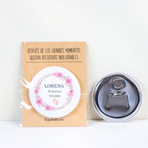 Abridor con imán personalizado "Huellas Niña" detalles bautizo - Abridor Imán Personalizado Bautizo