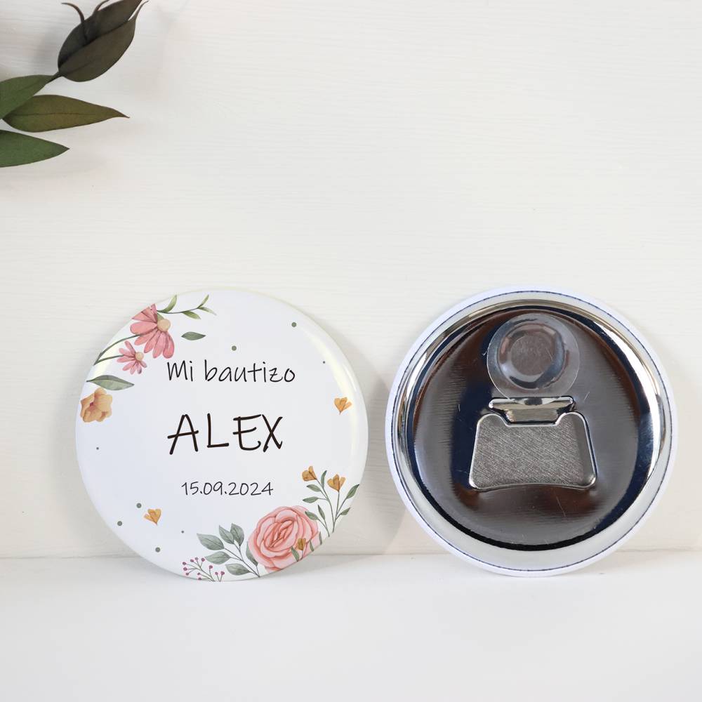 Abridor con imán personalizado "Flores" detalles bautizo - Abridor Imán Personalizado Bautizo