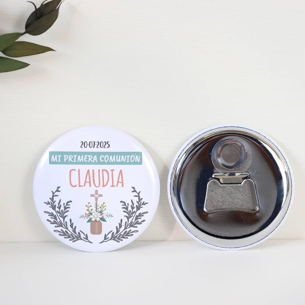 Abridor con imán personalizado "Claudia" detalles comunión - Abridor Imán Personalizado Comunión