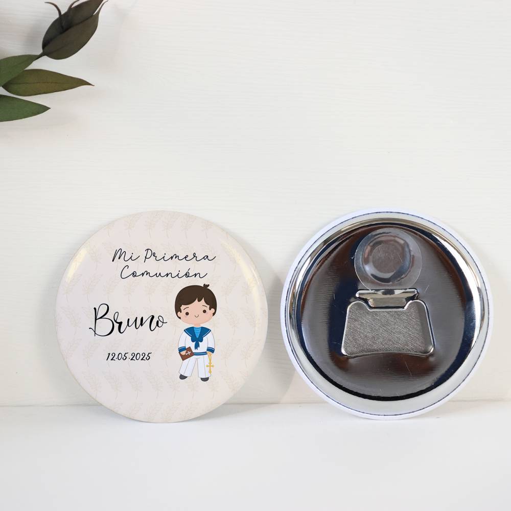 Abridor con imán personalizado "Beige Niño" detalles comunión - Abridor Imán Personalizado Comunión