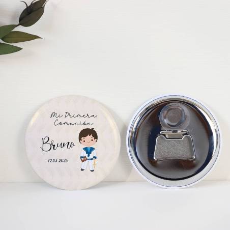 Abridor con imán personalizado "Beige Niño" detalles comunión - Abridor Imán Personalizado Comunión