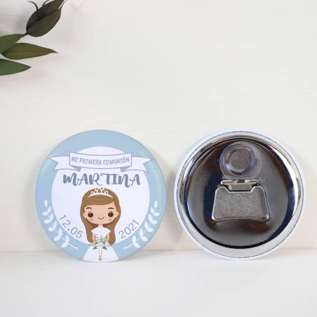 Abridor con imán personalizado "Martina Azul" detalles comunión - Abridor Imán Personalizado Comunión