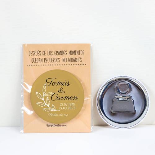 Abridor con imán personalizado "Bodas de oro" detalles boda - Abridor Imán Personalizado Boda