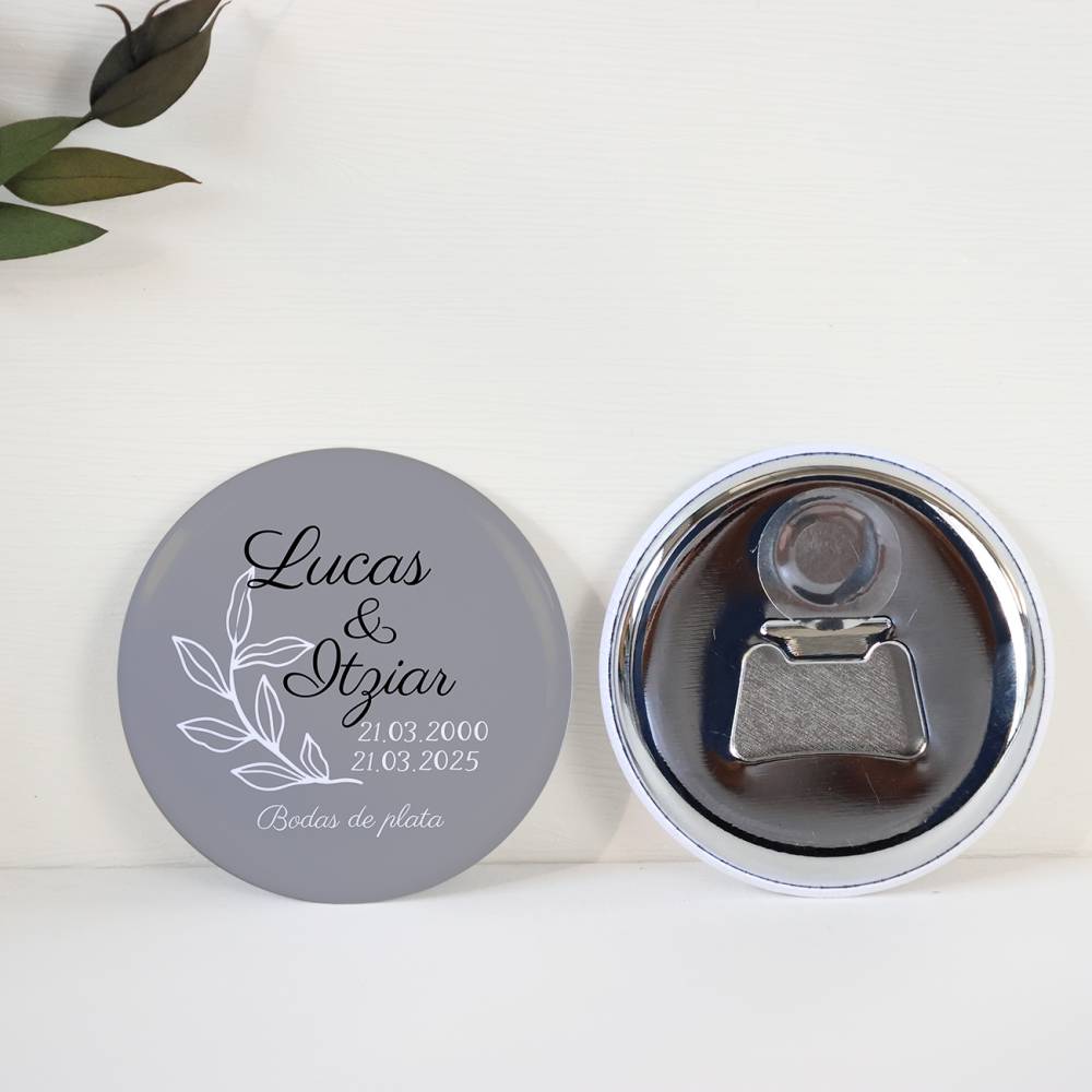 Abridor con imán personalizado "Bodas de plata" detalles boda - Abridor Imán Personalizado Boda