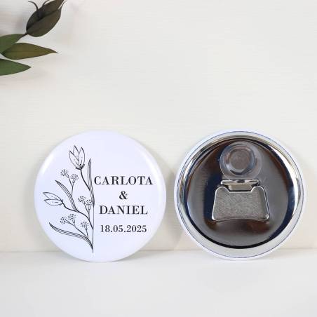Abridor con imán personalizado "Mitad y mitad" detalles boda - Abridor Imán Personalizado Boda
