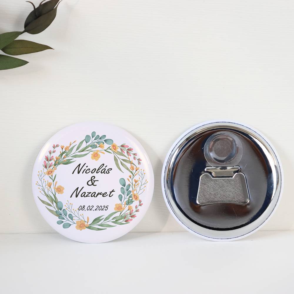 Abridor con imán personalizado "Colorines" detalles boda - Abridor Imán Personalizado Boda