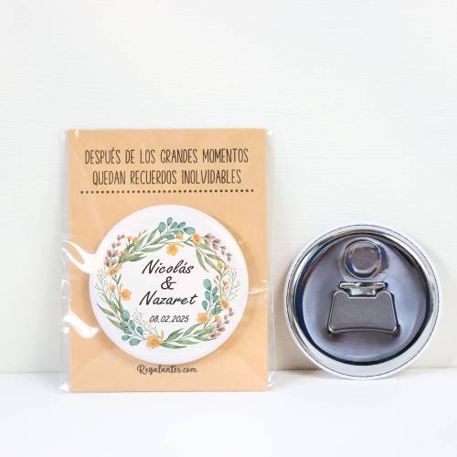 Abridor con imán personalizado "Colorines" detalles boda - Abridor Imán Personalizado Boda