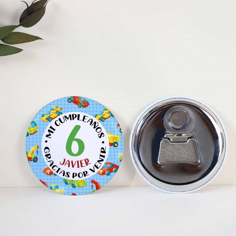 Abridor con imán personalizado "Transportes" detalles cumpleaños - Regalos personalizables cumpleaños