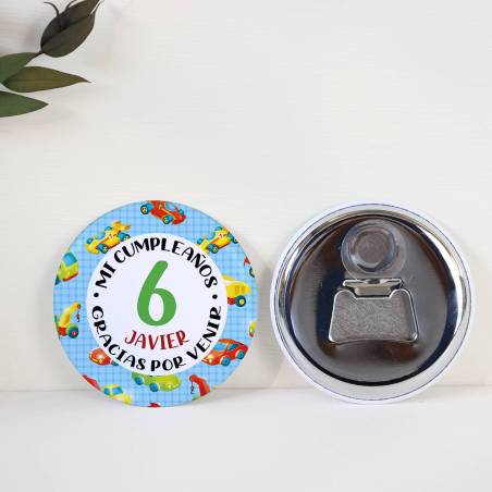 Abridor con imán personalizado "Transportes" detalles cumpleaños - Regalos personalizables cumpleaños