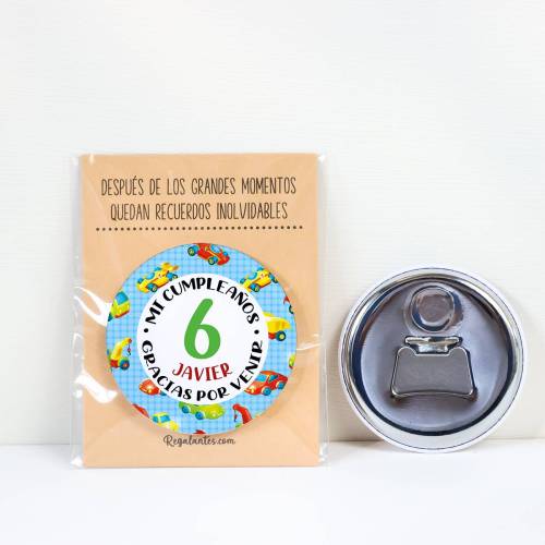 Abridor con imán personalizado "Transportes" detalles cumpleaños - Regalos personalizables cumpleaños