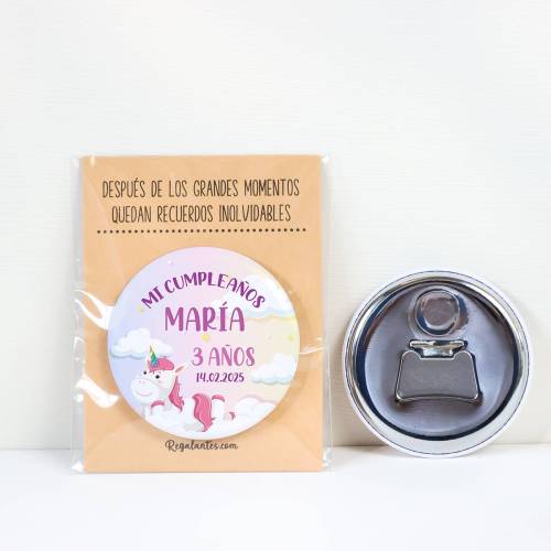 Abridor con imán personalizado "Unicornio" detalles cumpleaños - Regalos personalizables cumpleaños