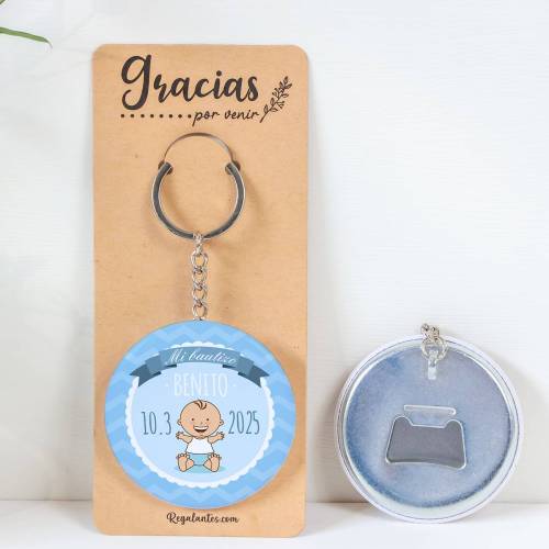 Llavero con abridor personalizado "Olas" Detalles de bautizo - Llaveros Abrebotellas Personalizados Bautizo