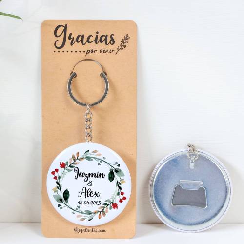Llavero con abridor personalizado "Ágape" detalles boda - Llaveros Abrebotellas Personalizados Boda