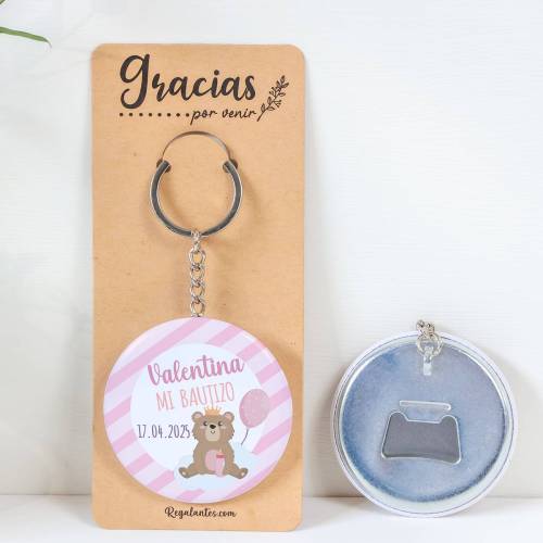 Llavero de chapa abridor personalizado "Valentina" bautizo niña - Llaveros Abrebotellas Personalizados Bautizo