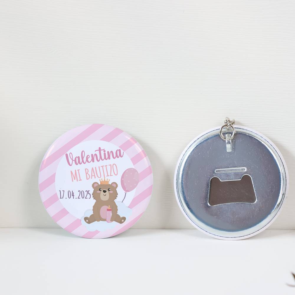 Llavero de chapa abridor personalizado "Valentina" bautizo niña - Llaveros Abrebotellas Personalizados Bautizo