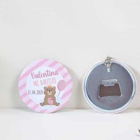 Llavero de chapa abridor personalizado "Valentina" bautizo niña - Llaveros Abrebotellas Personalizados Bautizo