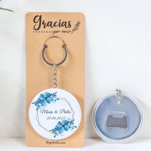 Llavero con abridor personalizado "Azul" Detalles de boda - Llaveros Abrebotellas Personalizados Boda