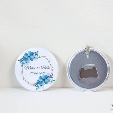 Llavero con abridor personalizado "Azul" Detalles de boda - Llaveros Abrebotellas Personalizados Boda