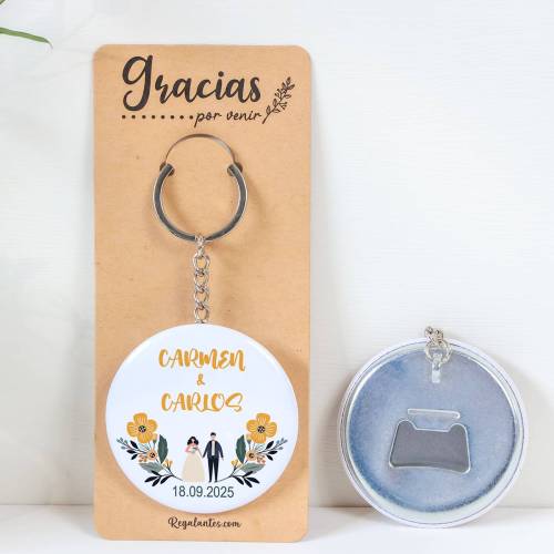 Llavero con abridor personalizado "Girasol" Detalles de boda - Llaveros Abrebotellas Personalizados Boda