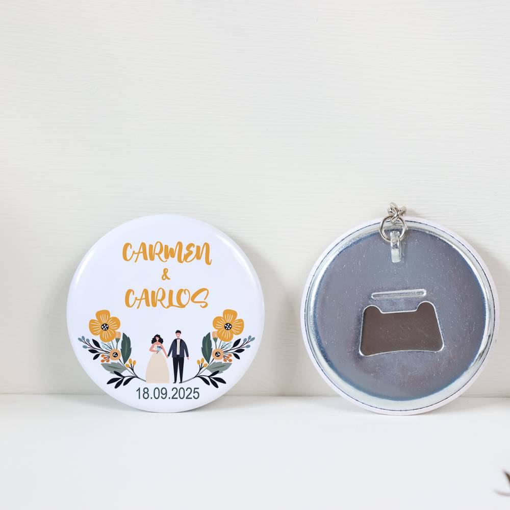 Llavero con abridor personalizado "Girasol" Detalles de boda - Llaveros Abrebotellas Personalizados Boda