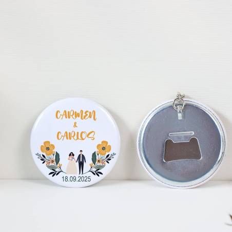 Llavero con abridor personalizado "Girasol" Detalles de boda - Llaveros Abrebotellas Personalizados Boda