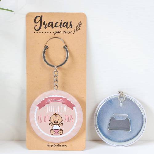 Llavero con abridor personalizado "Galleta" Detalles de bautizo - Llaveros Abrebotellas Personalizados Bautizo