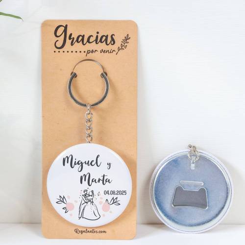 Llavero con abridor personalizado "Juntos" Detalles de boda - Llaveros Abrebotellas Personalizados Boda