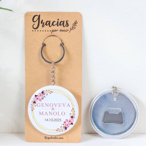 Llavero con abridor personalizado "Pink Crown" Detalles de Boda - Llaveros Abrebotellas Personalizados Boda