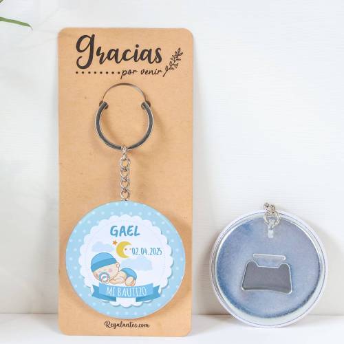 Llavero con abridor personalizado "Dulces sueños" Detalles de bautizo - Llaveros Abrebotellas Personalizados Bautizo