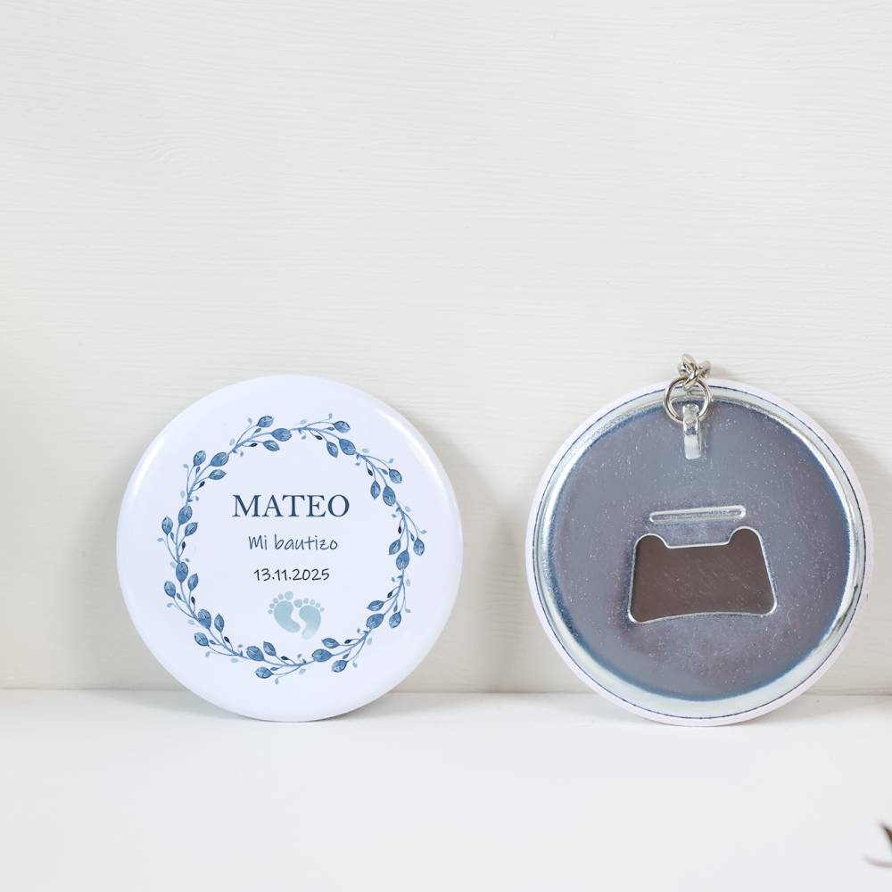 Llavero con abridor personalizado "Huellas niño" Detalles bautizo - Llaveros Abrebotellas Personalizados Bautizo